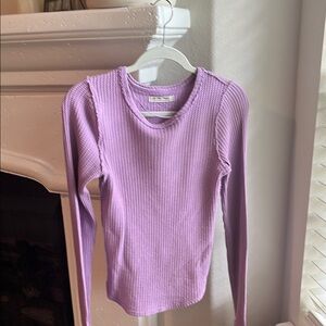 Free People Purple Ribbed Fitted Long Sleeve Top